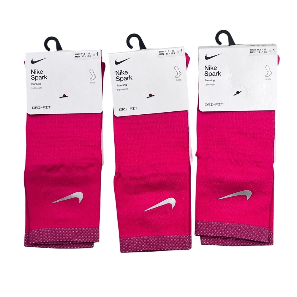 Nike Spark Running Ankle Socks Lot of 3 Pink Dri-FIT Mens 10-11.5 W 11.5-13